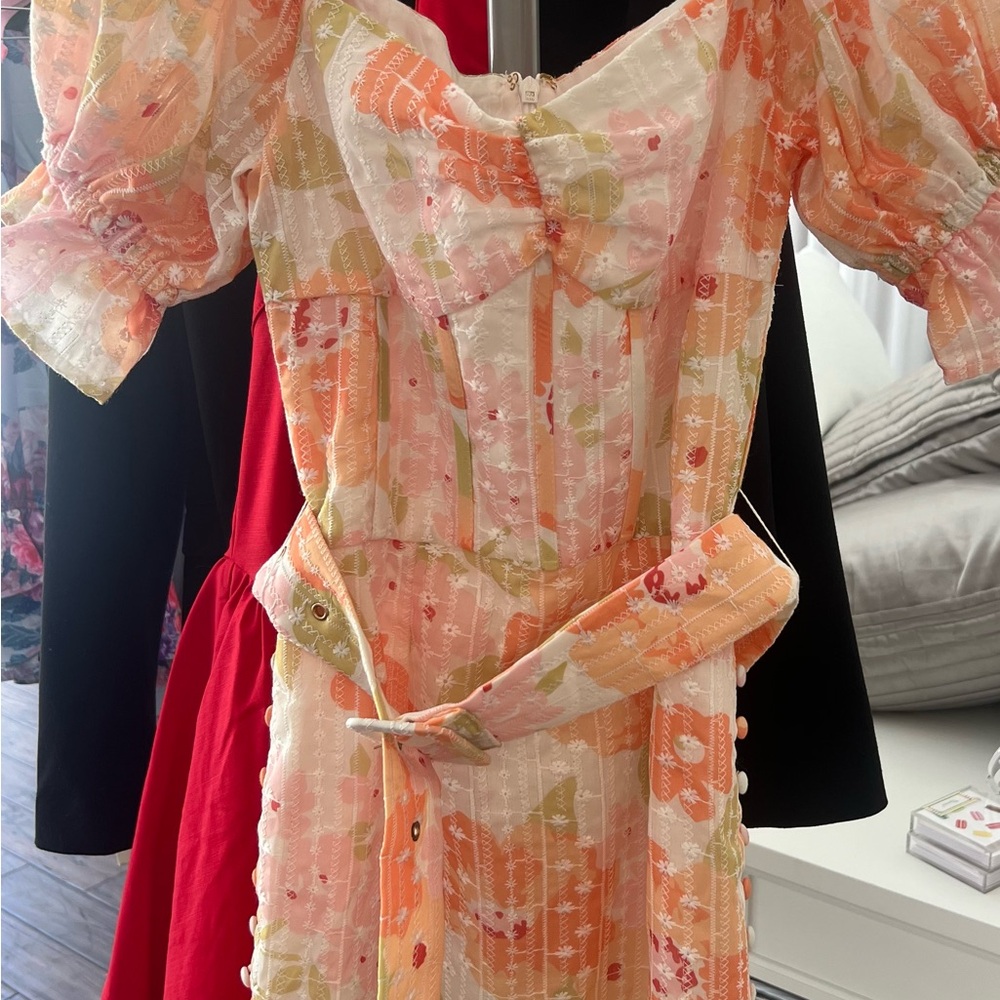 Sabo Skirt Peach & Ivory Floral Long Sleeve Dress
